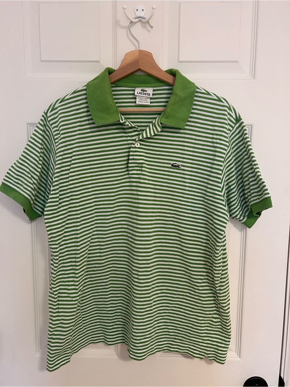 Lacoste Green and White Striped Polo